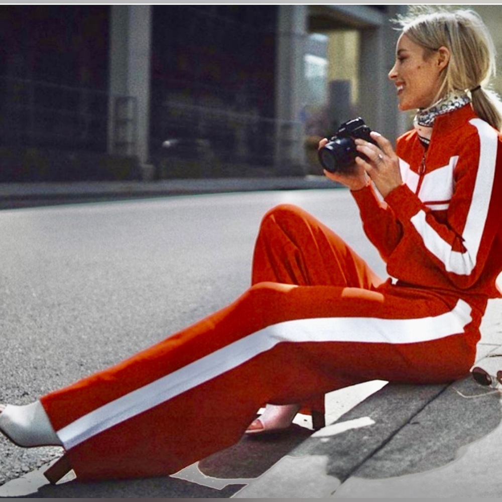 Rare EUC MARLED x OLIVIA CULPO Fashion Track Pants Size L In On Trend Red/ - Picture 3 of 14